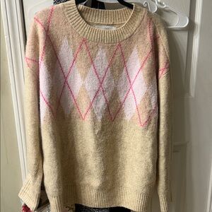 LOFT Beige and Pink Argyle Sweater